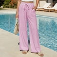 thumbnail image 2 of Admvng Women's Striped Linen Pants with Pockets Drawstring Waist Wide Leg Casual Summer Full Length Pants, 2 of 9