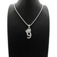 thumbnail image 2 of Stone Stud Tilted Crown Number Micro Pendant with 2mm Rope Chain Necklace, #9/Silver-Tone/18", 2 of 2