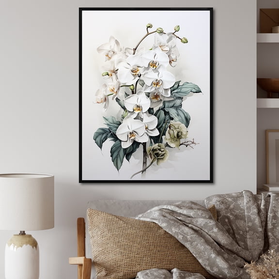 Designart "Tranquil Black And White Orchid" Orchids Floater Framed Canvas Prints