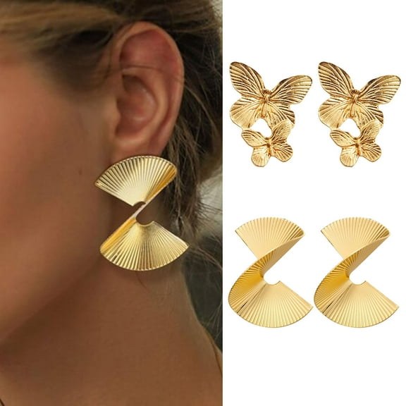 Hyasfey Bohemian Dainty Gold Big Butterfly Leaf Earrings Big Dainty Gold Irregular Spiral Fan Leaf Drop Earrings Statement Charm Earring Punk Jewelry for Women Girls