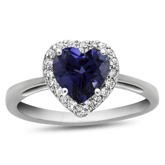 FJC Finejewelers 10k White Gold Heart Shaped Created Blue Sapphire with White Topaz accent stones Halo Ring