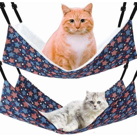 Cat Hammock for Cage Hanging Reversible 2Pack,Pet Hammock Bed Adjustable,Soft Sleeping Hammock for Cats,Ferret,Puppy,Rabbits,Small Animals (M, CAT)