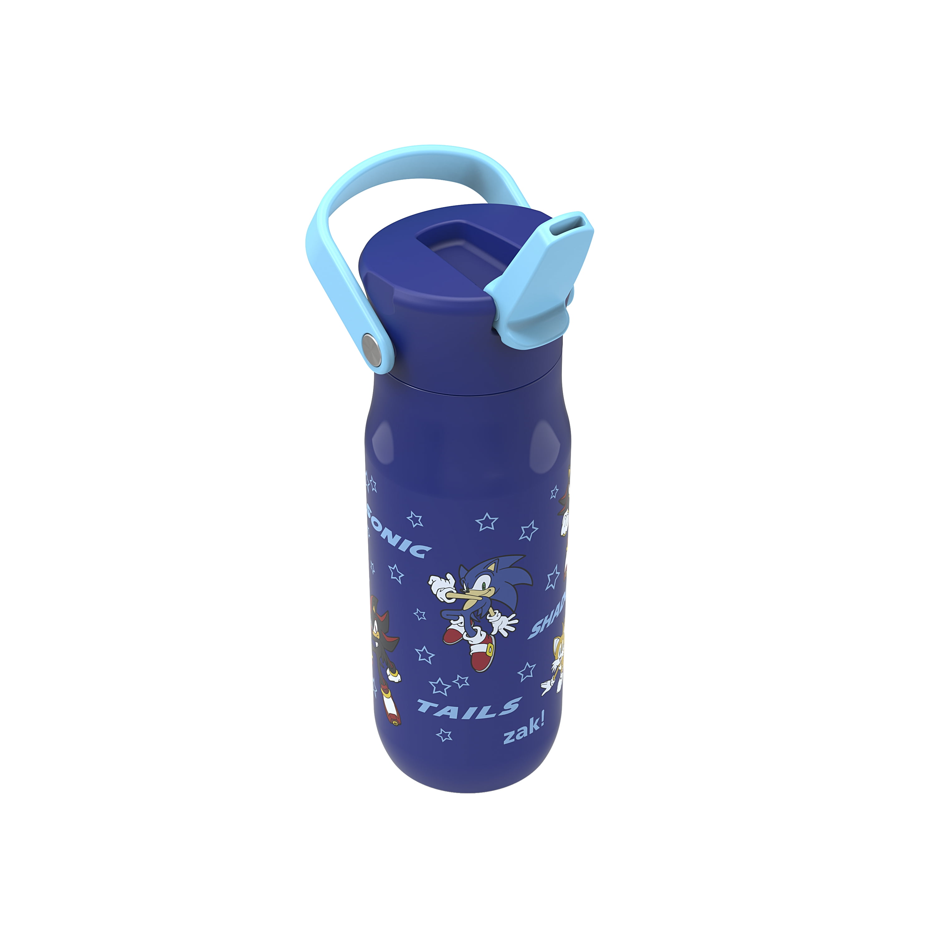 Zak Designs 20oz Harmony Modern Sonic Water Bottle for Travel or At Home, Stainless Steel is Leak-Proof When Closed and Vacuum Insulated with Straw Lid and Carry Handle (Sonic the Hedgehog)