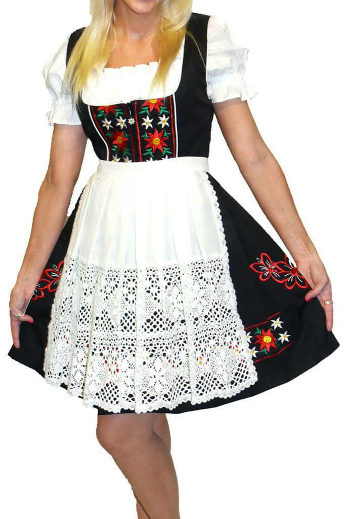 black dress with white embroidery