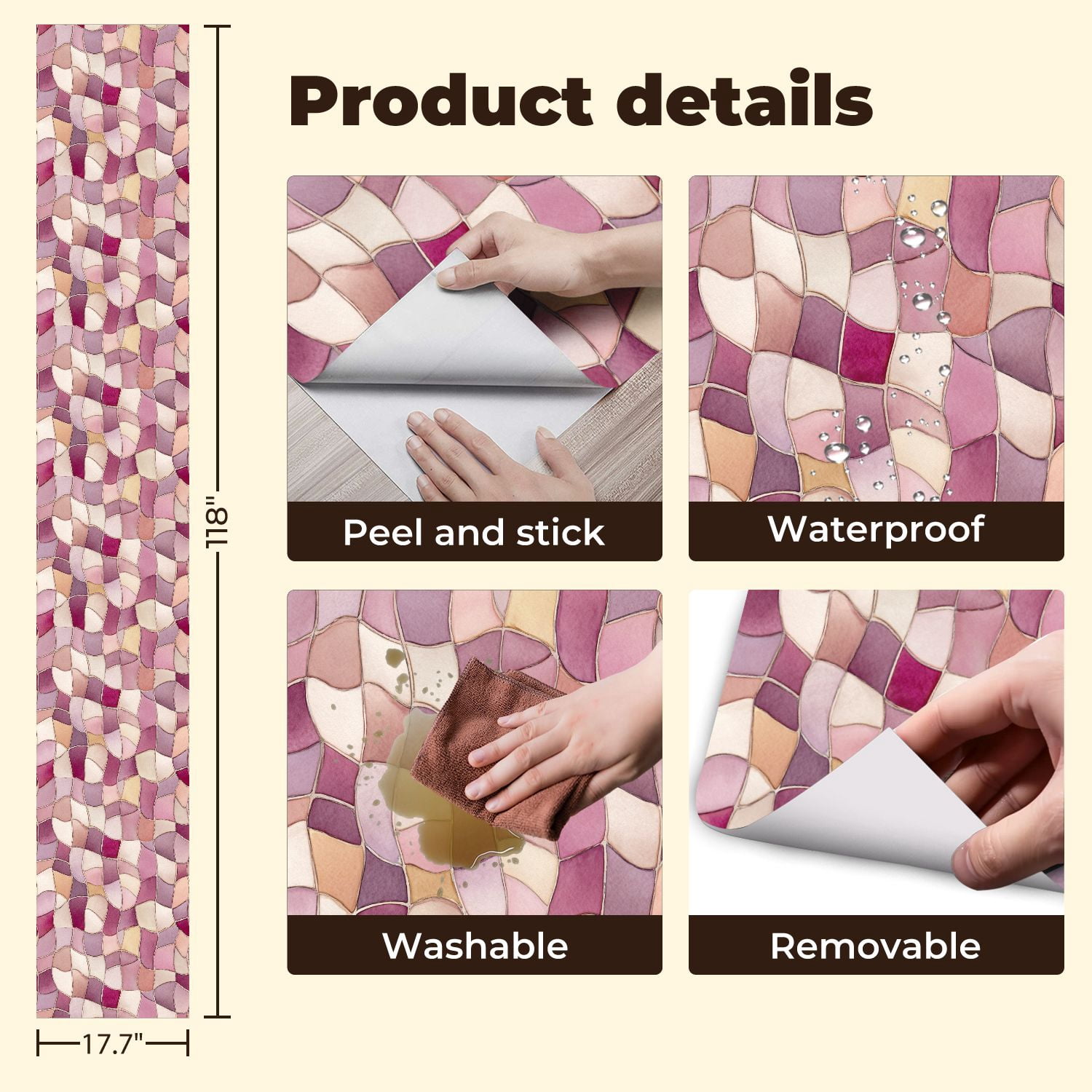 Pastel Peel and Stick Wallpaper Gentle Watercolor Grid Soft Pink White Squares Wall Mural 17.7in x 9.8ft Self Adhesive Removable Wall Paper Renter Friendly Wallpaper for Girls Bedroom Classroom