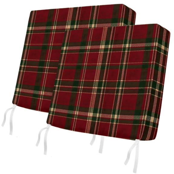 Outdoor Patio Cushion Covers 2 Pack Classic Tartan Plaid Patio Chair Cushion Covers with Ties and Zipper Festive Red Green Check Grid Waterproof Seat Cushion Covers for Patio Furniture 22"x22"