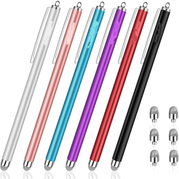 6-Pack Stylus Pens for Touch Screens with Fiber Tips & 6 Extra Tips,Compatible with All Tablets and Phones