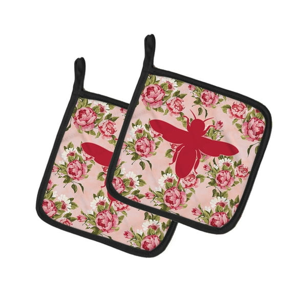 Caroline's Treasures BB1057-RS-PK-PTHD Bee Shabby Chic Pink Roses Pair of Pot Holders , 7.5HX7.5W, multicolor