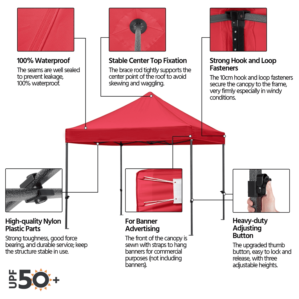 Renwick 10x10ft Commercial Pop-up Canopy Tent with Wheeled Carry Bag, Red