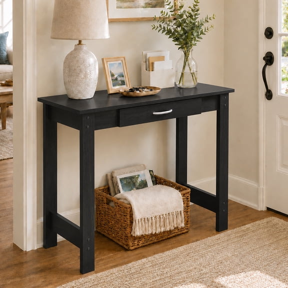 Furinno JAYA 40-Inch Black Entryway Table with Drawer, Narrow Console Table, Behind Sofa Couch Tables, for Living Room, Entryway, Hallway, Black