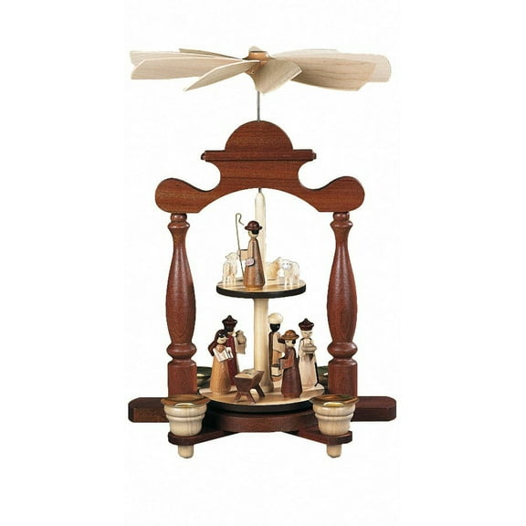 German christmas pyramid Nativity scene, 2 platforms, 1-tier, height 30 cm / 12 inch, natural, original Erzgebirge by Müller Seiffen