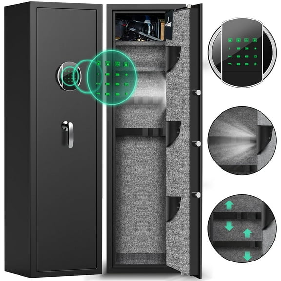 5-8 Gun Safe With Combination Lock, Fast Response Household High-Strength Steel Fireproof And Anti-Theft, Long Gun Cabinet For Storing Shotguns, Guns, Alarm Mute Dual-Mode, Detachable Partition