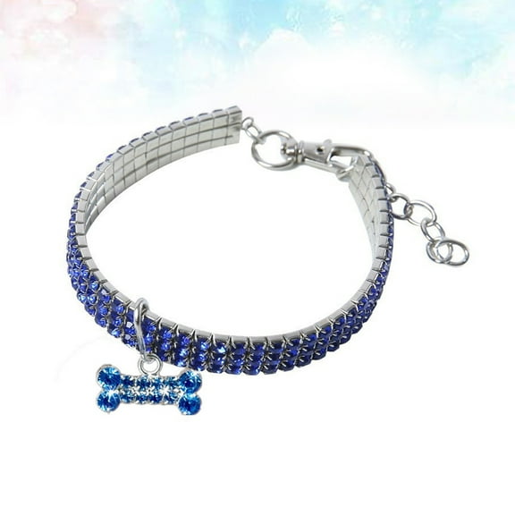Supvox 1Pc Blue Elastic Rhinestone Dog Collar Creative Design Pet Neckchain for Daily Wear