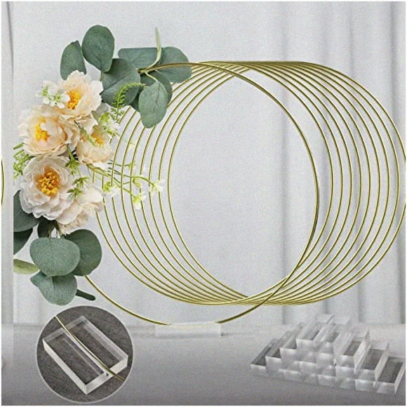 Floral Elegance: 12" Metal Hoop Centerpiece with Crystal Clear Acrylic Base - Perfect for Balloon and Flower Decor - Set of 10
