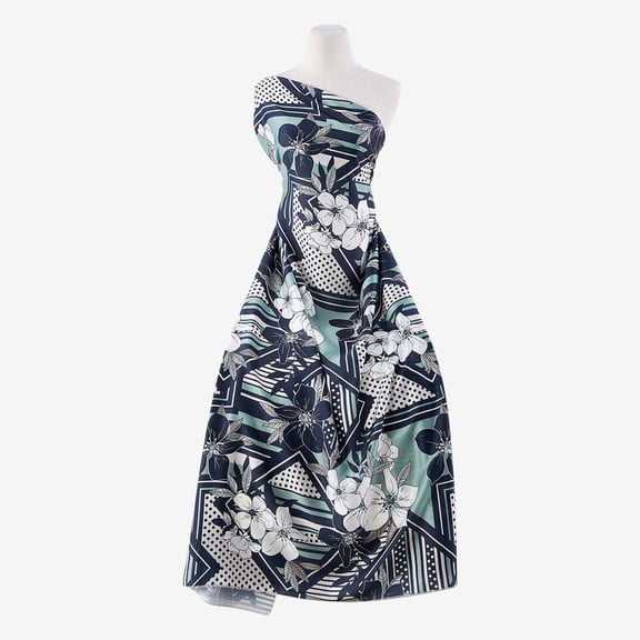 Zelouf Zs1901T Print Satin Yoryu  , Sewing, DIY, Crafts Fabric by the Yard, 741 Sage/navy, 20 Yard