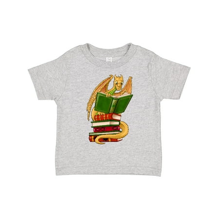 

Inktastic Well-Read Cute Gold Dragon Reading Books Gift Toddler Boy or Toddler Girl T-Shirt