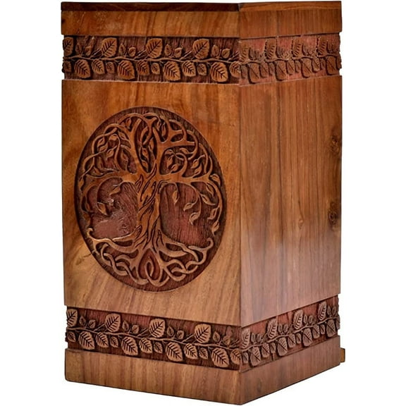 Cremation Large Wooden Urns for Adult Ashes Men Adult Tree of Life Wooden Urns Hand-Crafted - Celtic Funeral Cremation Urn for Dogs Engraved