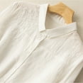 thumbnail image 5 of Dazajoo Button Down Shirt for Women 3/4 Sleeve Cotton Linen Tops Summer Loose Lapel Vintage Embroidered Tees Blouses,White,L, 5 of 7