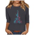 thumbnail image 3 of Pompotops T-shirt Ample Imprimé Mode Femme Manches 3/4 Blouse Col Rond Hauts Décontractés Liquidation, 3 of 4