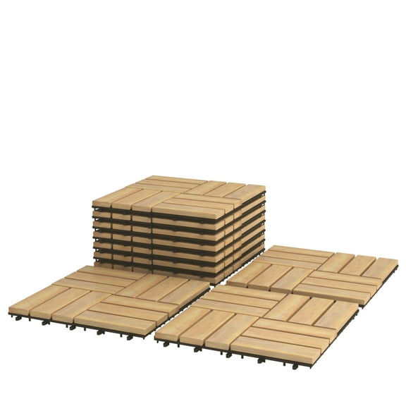 Topbuy 10-Piece Acacia Wood Deck Tiles Patio Interlocking Floor Tiles