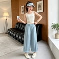 thumbnail image 2 of UJNDER Girls Thin Pants Casual Loose Straight Leg Trousers Embroidery Kids Breathable Lightweight Girls Pants,Light Blue,15-18 Years, 2 of 7