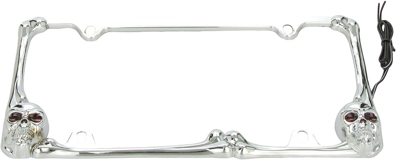 Pilot WL218CR Chrome Skull License Plate Frame with Red LED