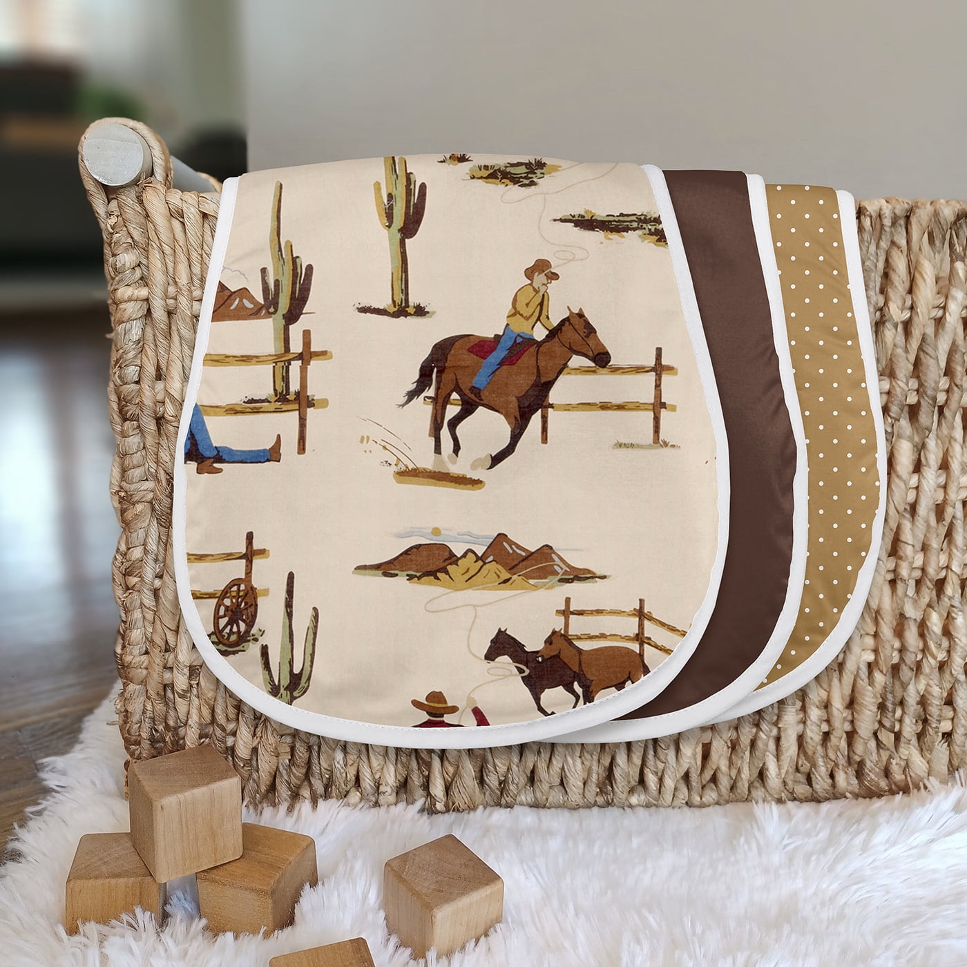 Sweet Jojo Designs Wild West Cowboy Brown Red Blue Absorbent Burp Cloths 3 Piece Set