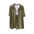 thumbnail image 3 of Hrsba 2 Piece Short Set for Women,Casual Fashion Short Sleeve Top and Linen Shorts Summer Daily Matching Outfit, 3 of 5