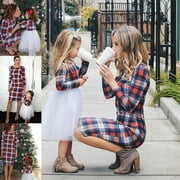 Mother and Daughter Stripe Dress Matching Women Kid Girls Casual Family Clothes