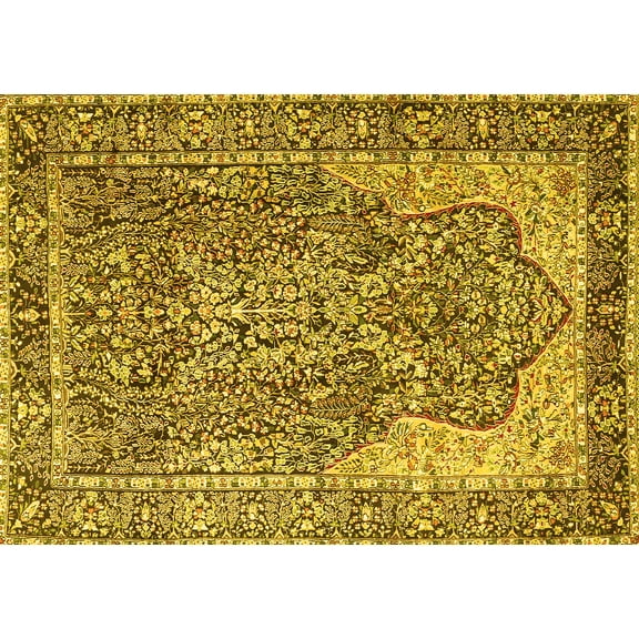 Ahgly Company Machine Washable Indoor Rectangle Persian Yellow Traditional Area Rugs, 5' x 7'