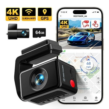 REDTIGER A4 Dash Cam 4K, Dash Cam Front and Rear with Stable 5.8G Wifi & GPS, Touch Screen, Voice Control, Super Night Vision, G-Sensor, Free 64GB Card