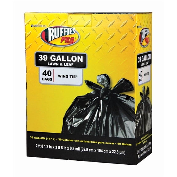 Ruffies Pro Wing Tie Lawn & Leaf Bags, 39 Gallon, 40 Count