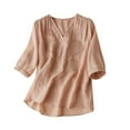 thumbnail image 2 of Women's Spring Summer Linen Casual Short Sleeves V-Neck Solid Shirt Tops Blouses, 2 of 9