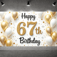 thumbnail image 4 of Glittery Design Happy 67th Birthday Banner Gold Number 67th Birthday Display Colorful Balloons Polka Dot Pattern Birthday Backdrop for 67th Birthday Party Indoor Decoration Photo Shoot, 4 of 8