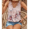 thumbnail image 4 of Mujer Cómoda Camiseta Sin Mangas Con Cuello En V Camiseta Estampada Moda Casual Escote De Encaje Blusa Sin Mangas Rosa M, 4 of 8