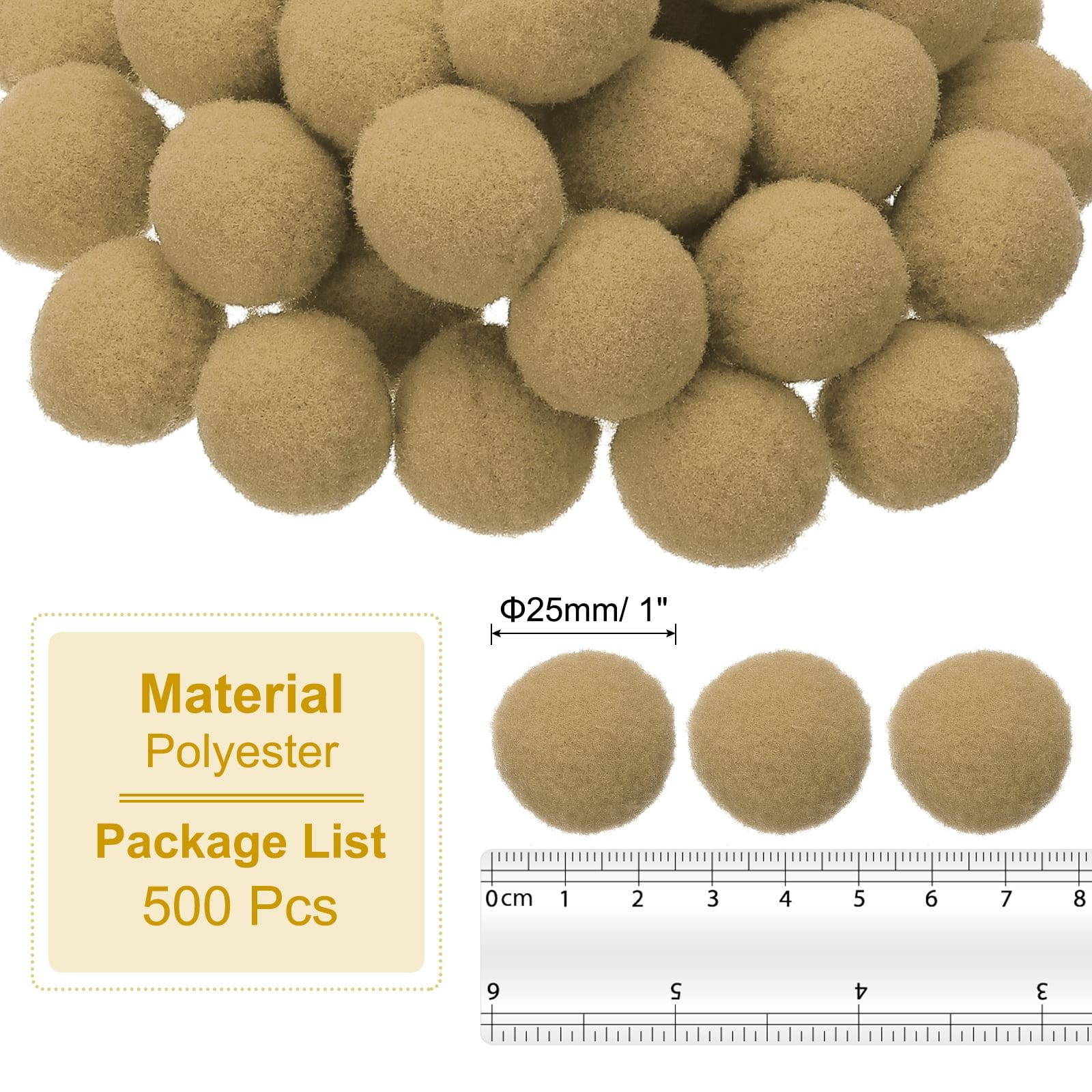 1inch Pom Poms for Crafts, 500pcs Pompoms for Crafts Puff Balls Bulk Fuzzy Balls for Hats Christmas Art DIY, Khaki
