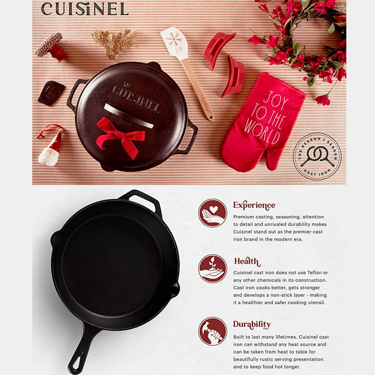 Cuisinel Cast Iron Skillet with Lid - 12-inch Pre-Seasoned Covered Frying  Pan Set + Silicone Handle & Lid Holders + Scraper/Cleaner - Indoor/Outdoor