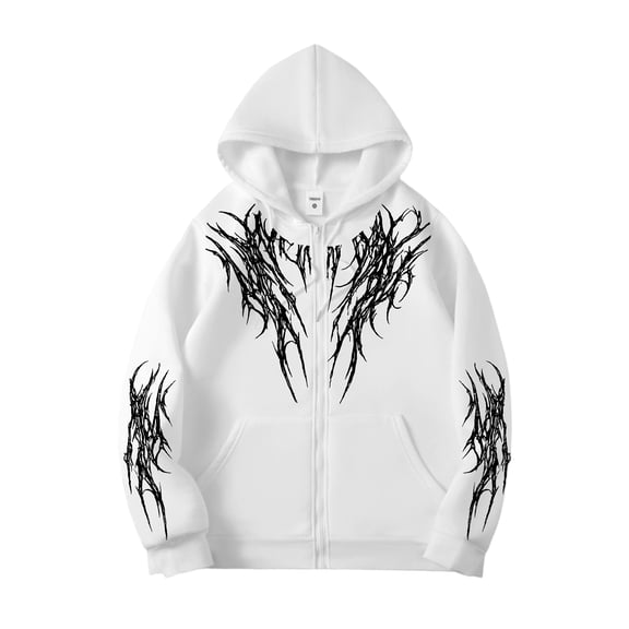 Unisex Y2K Zip Up Hoodie Gothic Aesthetic Print Hooded Sweatshirt Oversized Casual Streetwear Hooded Jacket Emo Alternative Clothes
