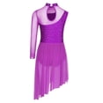 thumbnail image 2 of Kaerm Kids Girls Lyrical Dance Dress Asymmetrical Skirted Leotard Long Sleeve Modern Contemporary Dance Dress Purple 14, 2 of 5
