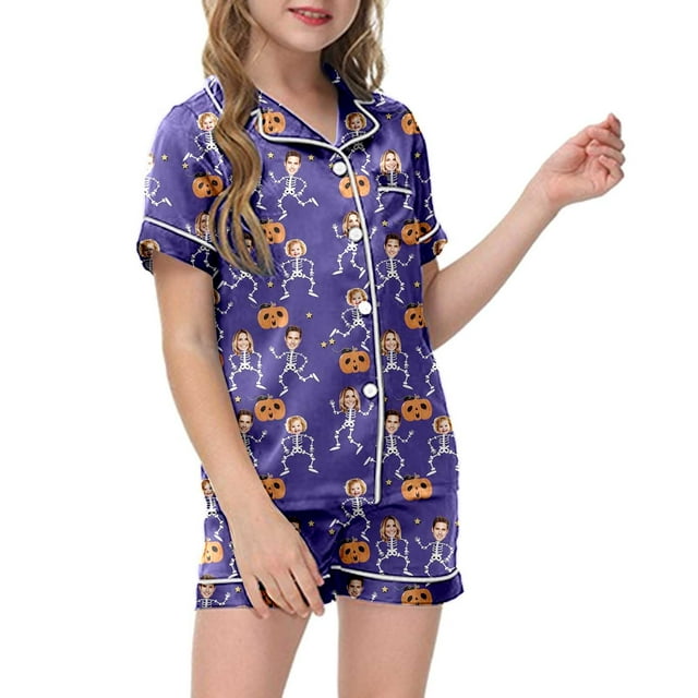 Ensemble de Pyjama Imprimé Halloween pour Enfants Manches Courtes Boutonné et Shorts