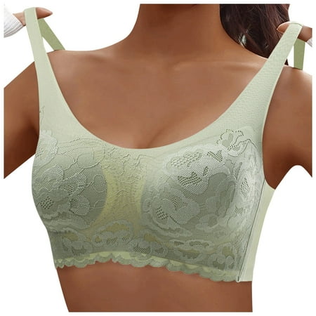 YHGFVOKJ Bras for Women Casual Large Size Seamless Latex Fixed Cup Underwear Sexy Lace Gathered Big and Small Thin Bra Underoutfit Bra Green XL
