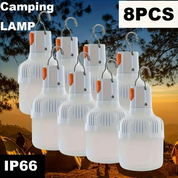 8-Pack Rechargeable LED Camping Lanterns with Hook, High Quality Matte ABS, 36V Max USB Rechargeable, 18650 Lithium Battery for Camping, Emergency, Climbing, Home & Commercial Lighting,