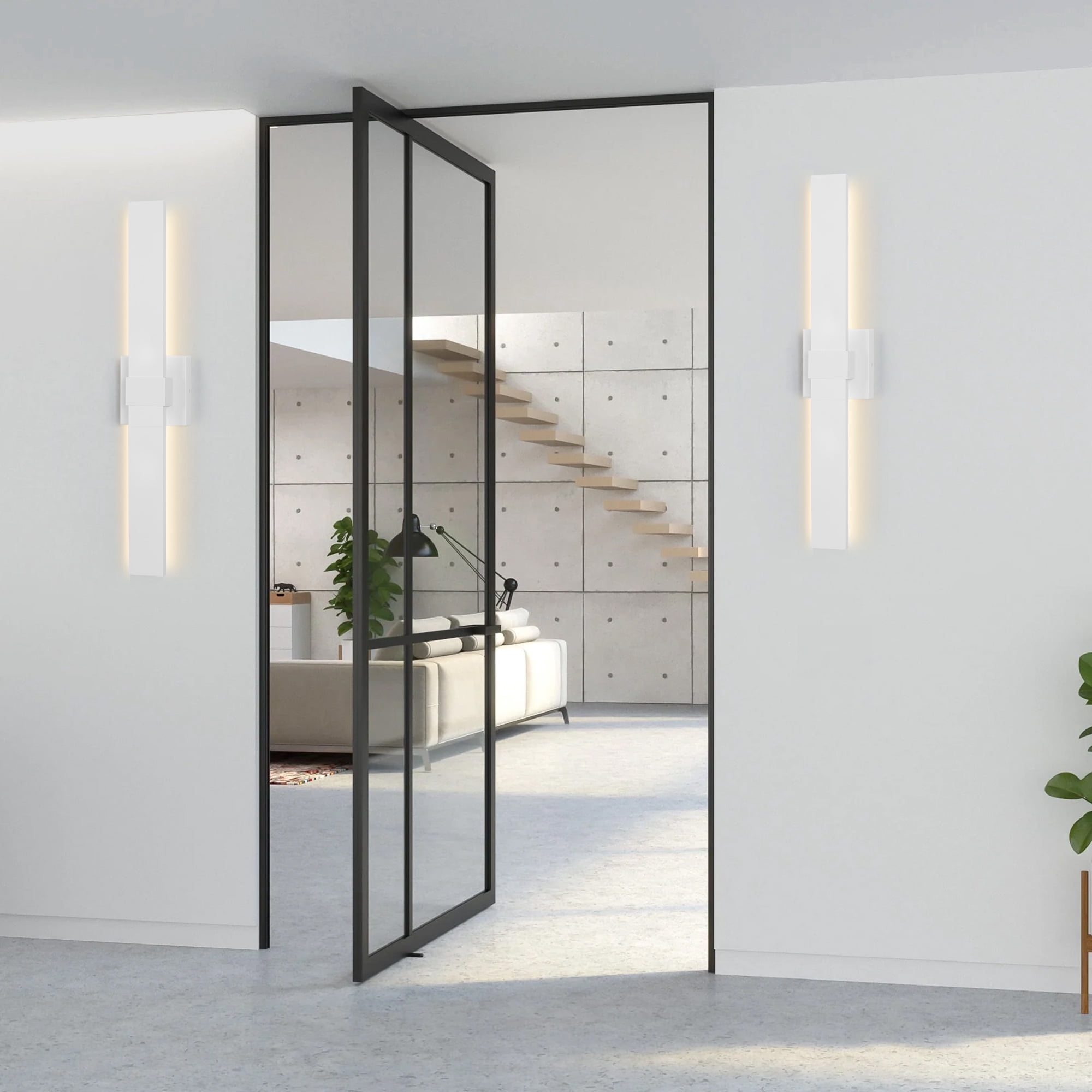 Outdoor LED Wall Light LED Linear Modern Porch & Patio Wall Sconce Black Exterior Lights Wall Light for Living Room Garage Bathroom(23.6H White)
