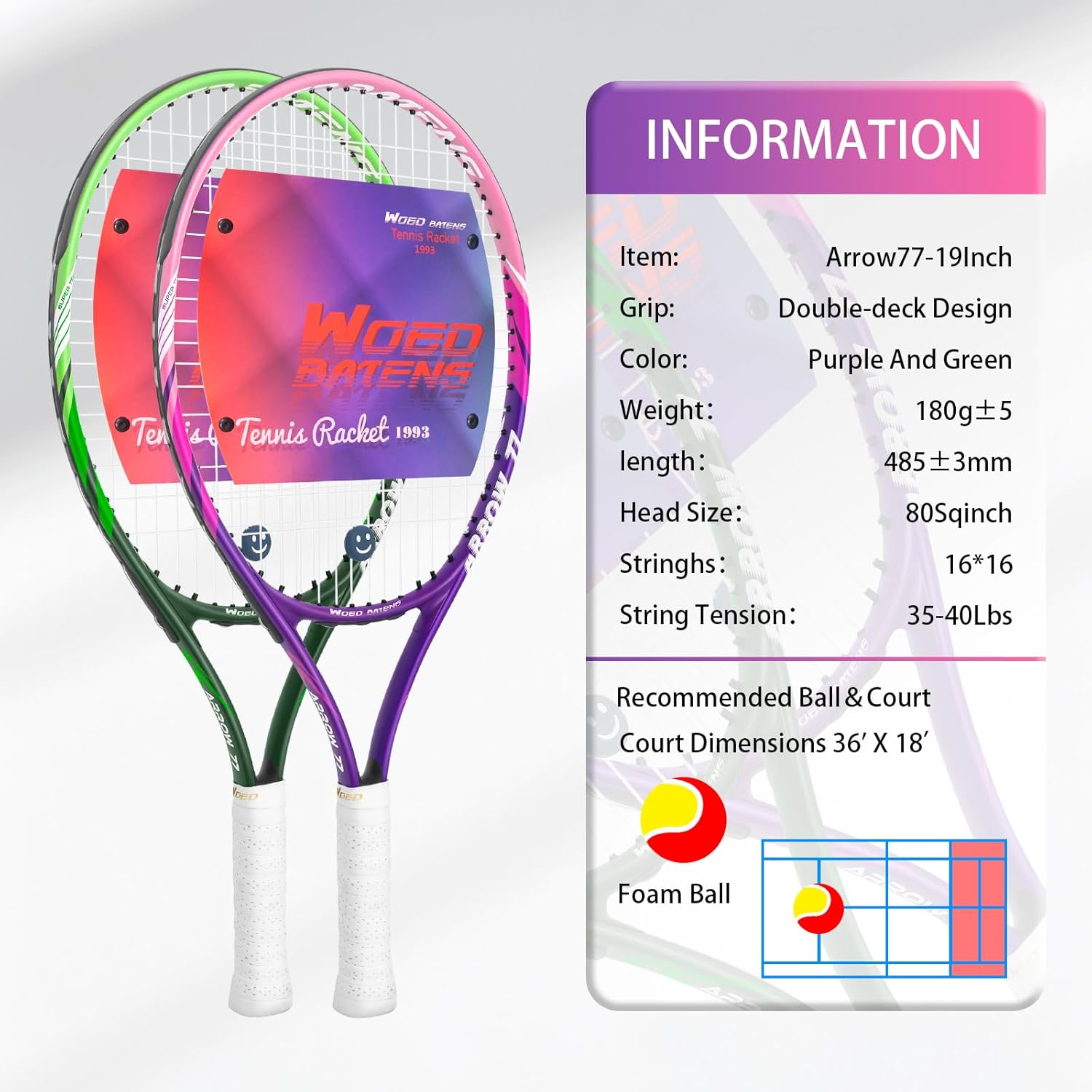 19" 23" 25" Kids Tennis Racket Junior/Youth Tennis Racquet with Tennis Ball Carry Bag Overgrips Vibrations Dampers...