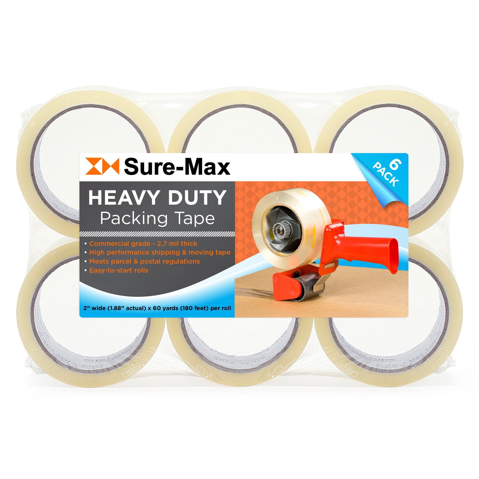 SureMax 6 Rolls HeavyDuty Shipping & Packing Tape (2" x 60 yard/180