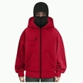 thumbnail image 5 of Towmus Balaclava Hoodie Zippe for Women Men, Double Hooded Full Zip Jacket With Front pocket, Built-In Eye Mask, Full Zip Hooded Sweatshirt, Red, S, 5 of 5