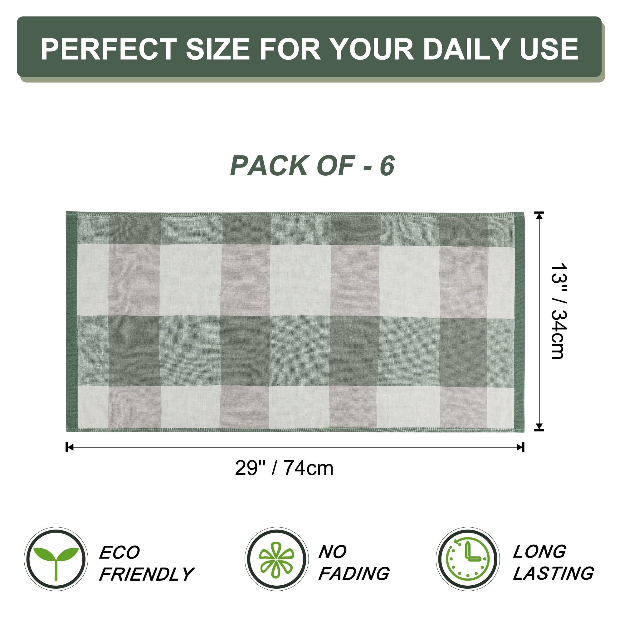 PiccoCasa 6 Pack 100% Cotton Kitchen Dish Towel 13" x 29" Green Plaid