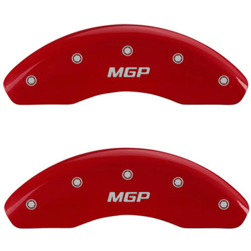 Set of 4 MGP Caliper Covers 16225SMGPRD MGP Engraved Caliper Cover with Red Powder Coat Finish and Silver Characters, 