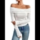 thumbnail image 3 of Blusas Elegantes Informales con Hombros Descubiertos para Mujer, de Corte Entallado, de Larga, para Salir en y Otoño. L, 3 of 8