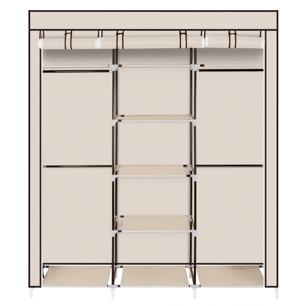 Risegun 69" Portable Storage Closet Non Woven Fabric Clothes Organizer, Durable and Easy to Assemble, Beige